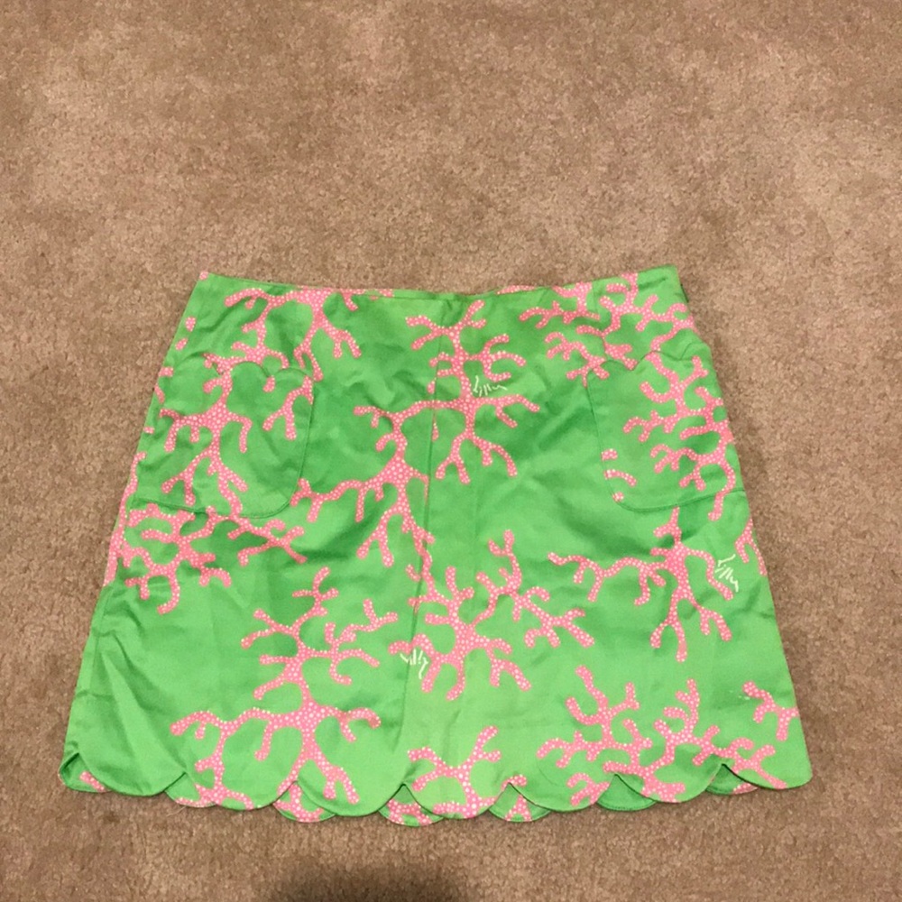 Lilly Pulitzer green skirt coral pattern size 0